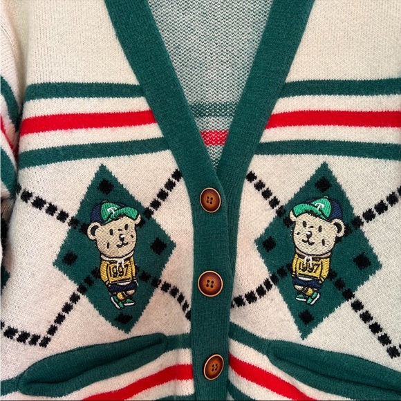 Multicolored Green & Off White V-neck Cardigan - Picture 3 of 9